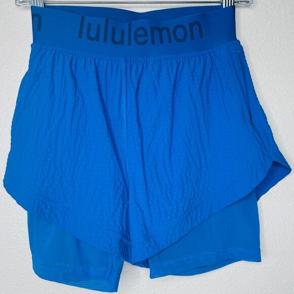 Lululemon Blue Crinkle High Rise Shorts Size 4 Women's Lined Athletic - Picture 2 of 14